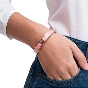Kate Spade ♠️ RoseGold Hole Punch Wide Enamel Bangle Bracelet Bridal Pink